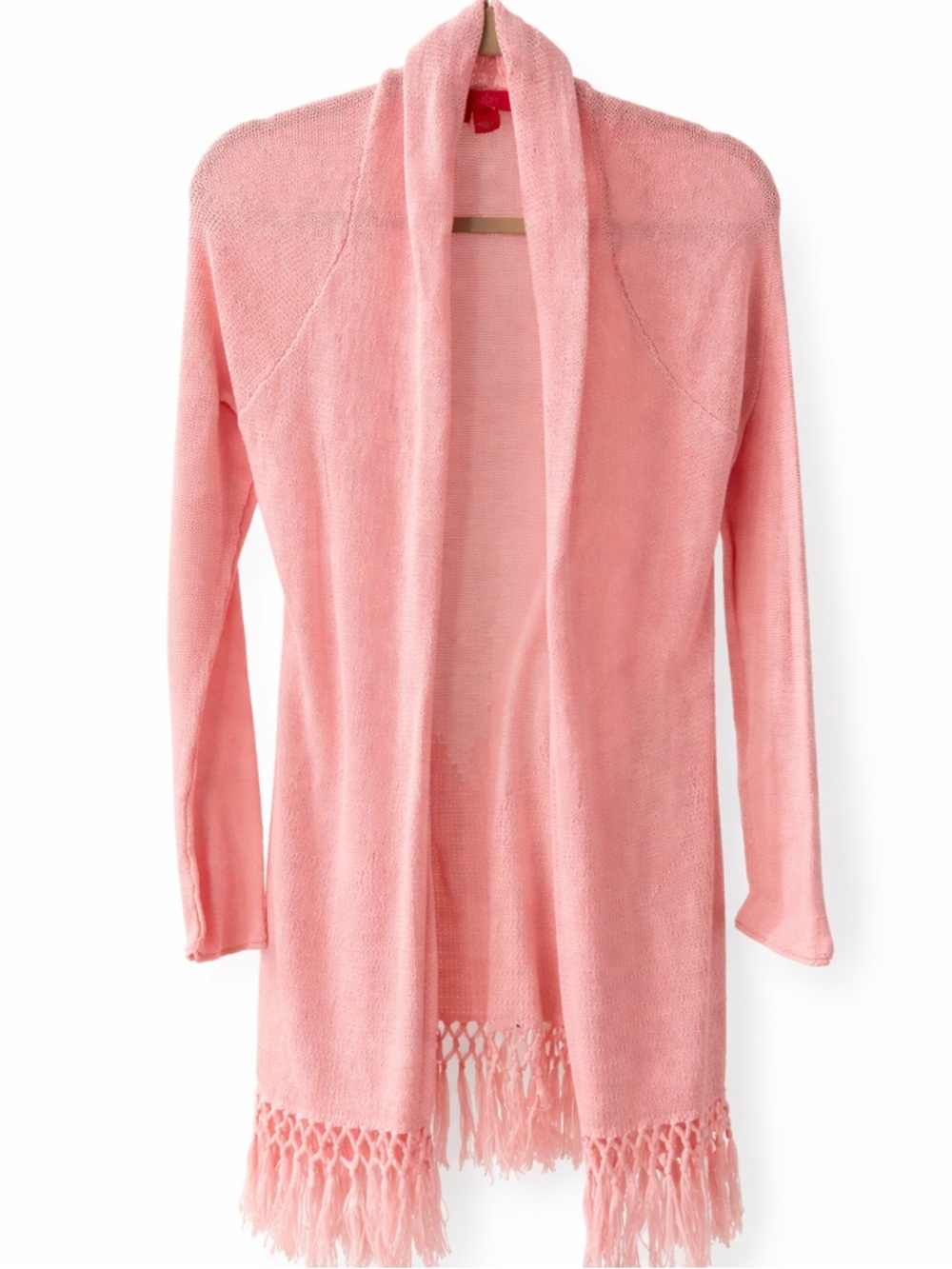 Light Pink Tatum Open Cardigan with Fringe